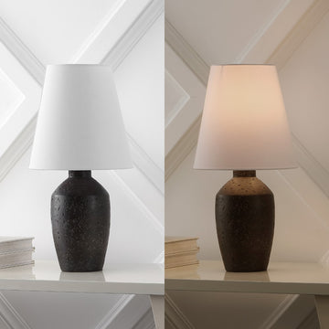 Xander 19.5" Minimalist Scandinavian Concrete Effect Resin/Iron Ginger Jar LED Table Lamp - JONATHAN Y
